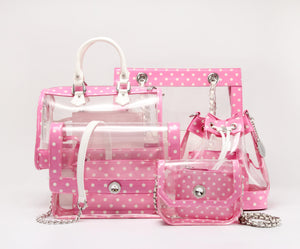 SCORE! Chrissy Small Designer Clear Crossbody Bag- Pink and White