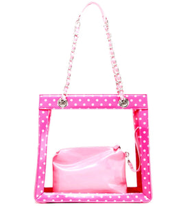 SCORE! Andrea Large Clear Designer Tote for School, Work, Travel - Pink and White