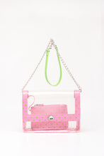 SCORE! Chrissy Medium Designer Clear Cross-body Bag -Pink and Lime Green