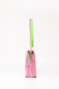 SCORE! Chrissy Medium Designer Clear Cross-body Bag -Pink and Lime Green