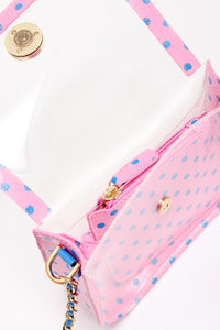SCORE! Chrissy Small Designer Clear Cross-body Bag - Pink and Blue