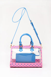 SCORE! Moniqua Large Designer Clear Crossbody Satchel - Pink and French Blue