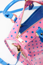 SCORE! Moniqua Large Designer Clear Crossbody Satchel - Pink and French Blue