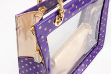 SCORE! Andrea Large Clear Designer Tote for School, Work, Travel - Royal Purple and Gold Gold