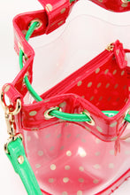 SCORE! Clear Sarah Jean Designer Crossbody Polka Dot Boho Bucket Bag-Red, Gold and Green
