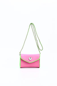 SCORE! Eva Designer Crossbody Clutch - Pink and Lime Green