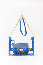 SCORE! Chrissy Medium Designer Clear Cross-body Bag-Imperial Blue and Yellow Gold