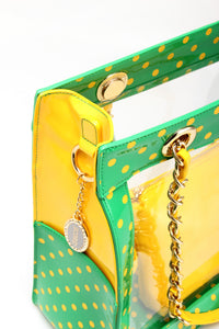 SCORE! Andrea Large Clear Designer Tote for School, Work, Travel - Fern Green and Yellow Gold