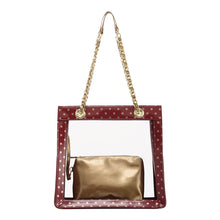SCORE! Andrea Large Clear Designer Tote for School, Work, Travel - Maroon and Gold