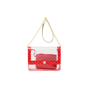 SCORE! Chrissy Medium Designer Clear Cross-body Bag - Red and Olive Green for Washington State University Cougars, Alpha Chi Omega, Alpha Sigma Alpha