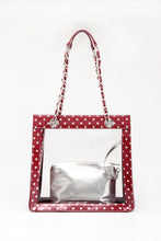 SCORE! Andrea Large Clear Designer Tote for School, Work, Travel - Maroon and Silver