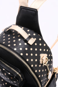 SCORE! Natalie Michelle Large Polka Dot Designer Backpack - Black and Metallic Gold