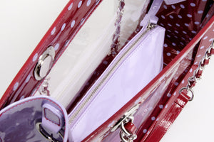 SCORE! Andrea Large Clear Designer Tote for School, Work, Travel - Maroon and Lavender