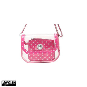 SCORE! Chrissy Small Designer Clear Crossbody Bag - Pink and Silver