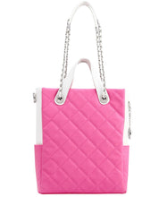 SCORE!'s Kat Travel Tote for Business, Work, or School Quilted Shoulder Bag - Pink and White