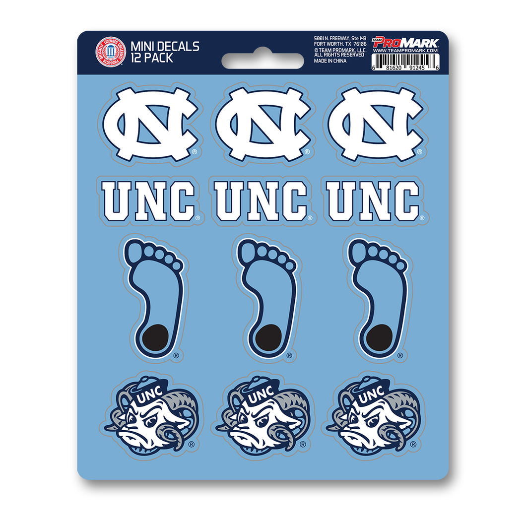North Carolina Tar Heels NCAA 12pk Mini Decal Blue and White Stickers