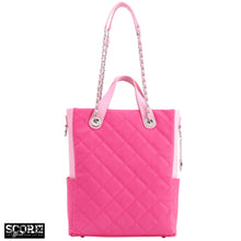 SCORE!'s Kat Travel Tote for Business, Work, or School Quilted Shoulder Bag-  Hot Pink and Light Pink