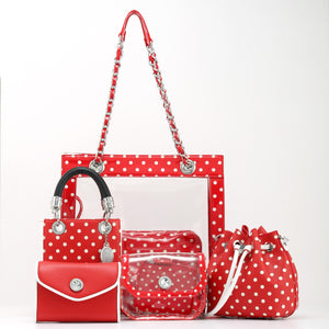 SCORE! Andrea Large Clear Designer Tote for School, Work, Travel - Racing Red, White and Gold