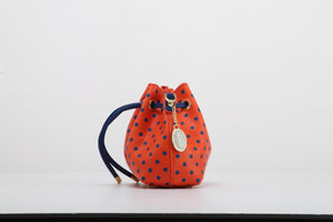 SCORE! Sarah Jean Small Crossbody Polka dot BoHo Bucket Bag - Orange and Blue