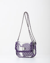 SCORE! Chrissy Small Designer Clear Crossbody Bag - Purple and White