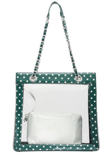 SCORE! Andrea Large Clear Designer Tote for School, Work, Travel - Forest Green and White