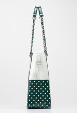 SCORE! Andrea Large Clear Designer Tote for School, Work, Travel - Forest Green and White