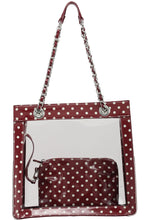 SCORE! Andrea Large Clear Designer Tote for School, Work, Travel - Maroon and White
