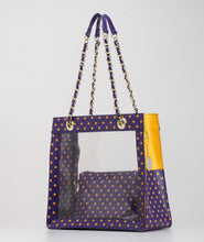 SCORE! Andrea Large Clear Designer Tote for School, Work, Travel - Royal Purple and  Yellow Gold