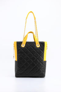 SCORE!'s Kat Travel Tote for Business, Work, or School Quilted Shoulder Bag - Black and Gold Yellow