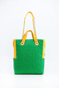 SCORE!'s Kat Travel Tote for Business, Work, or School Quilted Shoulder Bag - Fern Green and Yellow Gold