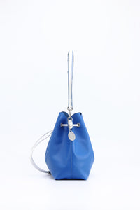 SCORE! Sarah Jean Crossbody Large BoHo Bucket Bag - Royal Blue and White