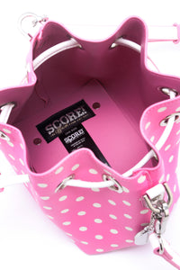 SCORE! Sarah Jean Crossbody Large BoHo Bucket Bag - Pink and White
