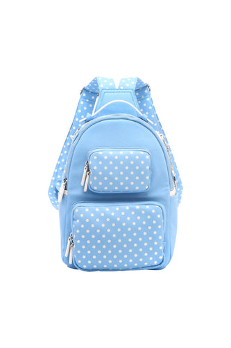 SCORE! Natalie Michelle Medium Polka Dot Designer Backpack  - Light Blue and White