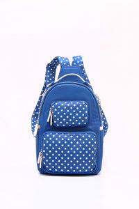 SCORE! Natalie Michelle Medium Polka Dot Designer Backpack - Royal Blue and White