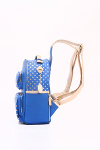 SCORE! Natalie Michelle Large Polka Dot Designer Backpack - Imperial Royal Blue and Gold Metallic