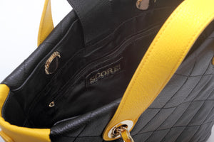 SCORE!'s Kat Travel Tote for Business, Work, or School Quilted Shoulder Bag - Black and Gold Yellow