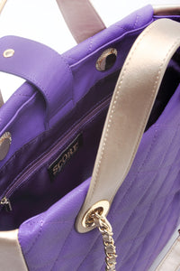 SCORE!'s Kat Travel Tote for Business, Work, or School Quilted Shoulder Bag - Purple and Gold Gold