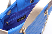 SCORE!'s Kat Travel Tote for Business, Work, or School Quilted Shoulder Bag - Imperial Royal Blue and Yellow Gold