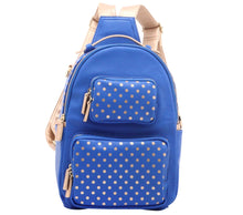 SCORE! Natalie Michelle Medium Polka Dot Designer Backpack  - Imperial Blue and Metallic Gold