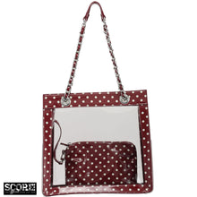 SCORE! Andrea Large Clear Designer Tote for School, Work, Travel - Maroon and White
