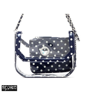 SCORE! Chrissy Small Designer Clear Crossbody Bag - Navy Blue and White
