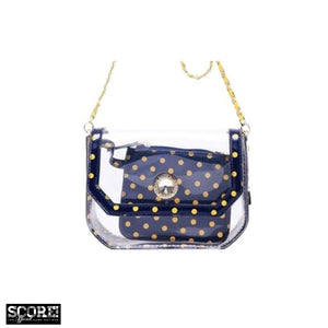 SCORE! Chrissy Small Designer Clear Crossbody Bag -Navy Blue and Gold - Yellow