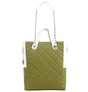 SCORE!'s Kat Travel Tote for Business, Work, or School Quilted Shoulder Bag - Olive Green and White