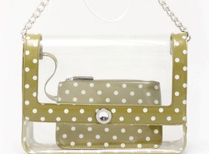 SCORE! Medium Designer Clear Cross-body Bag - Olive Green & White