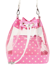 SCORE! Clear Sarah Jean Designer Crossbody Polka Dot Boho Bucket Bag-Pink and White