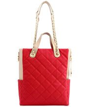 SCORE!'s Kat Travel Tote for Business, Work, or School Quilted Shoulder Bag Red & Gold