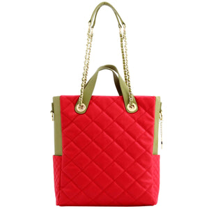 SCORE!'s Kat Travel Tote for Business, Work, or School Quilted Shoulder Bag - Red and Olive Green