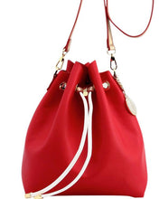 SCORE! Sarah Jean Crossbody Large BoHo Bucket Bag - Red, White, and Gold