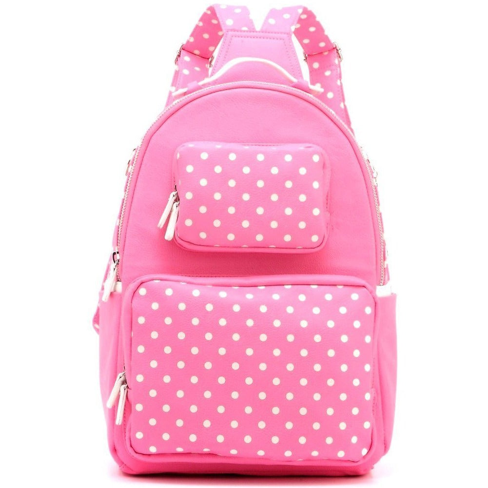 SCORE! Natalie Michelle Large Polka Dot Designer Backpack- Pink and White