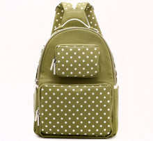 SCORE! Natalie Michelle Medium Polka Dot Designer Backpack  - Olive Green and White